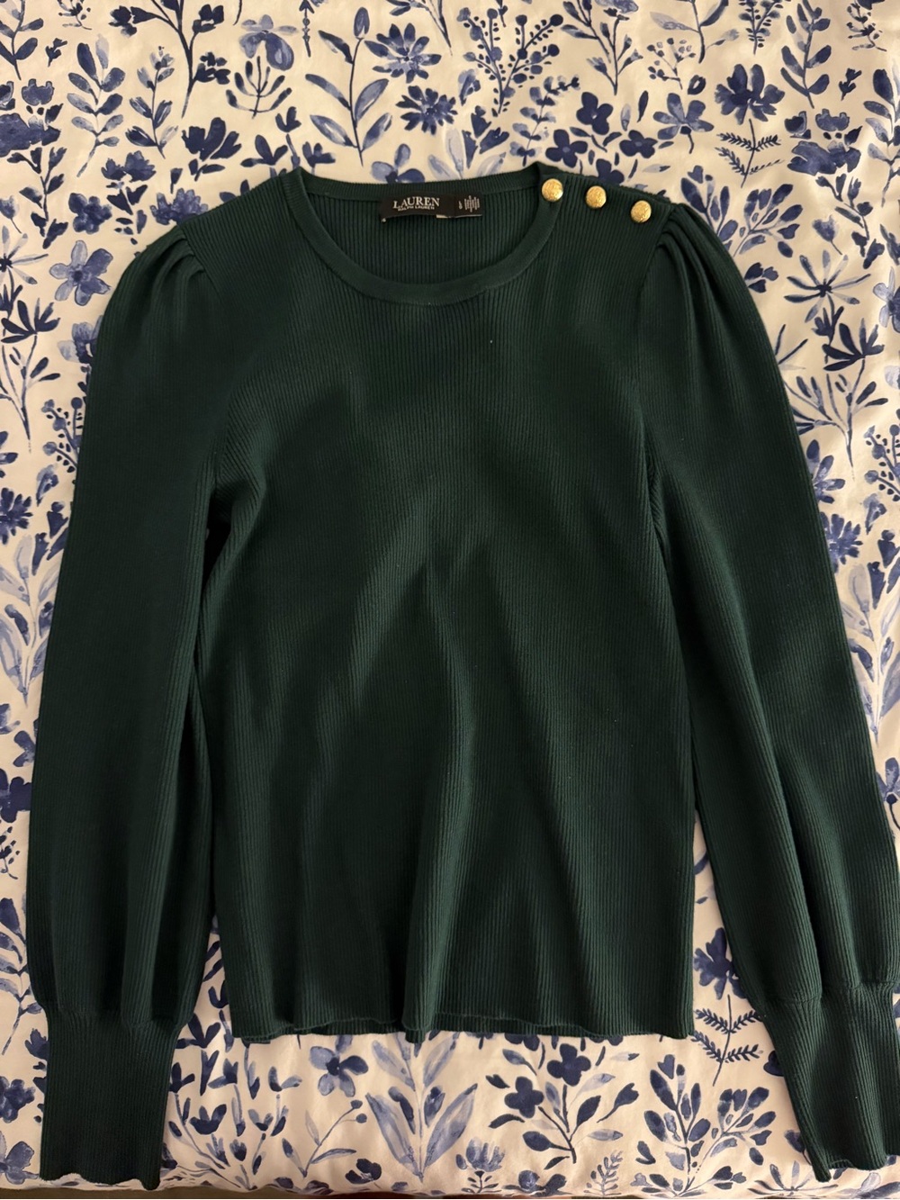 Ralph Lauren Women’s Green Ribbed Long-Sleeve Top
